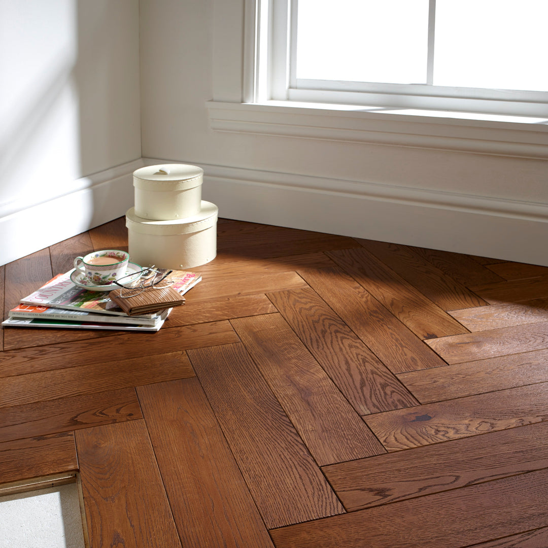 Mayfair Oak flooring with a herringbone pattern