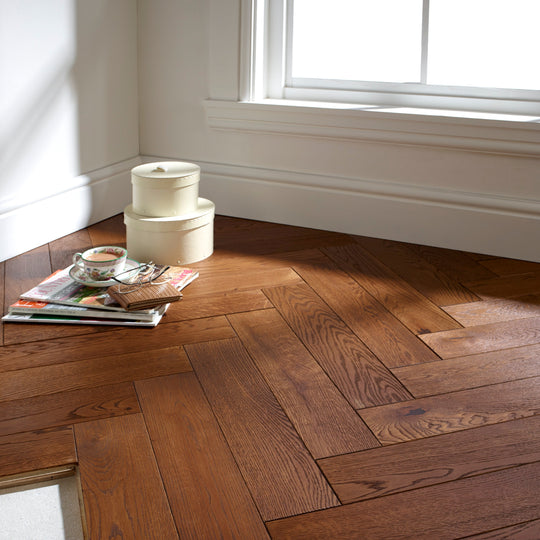 Mayfair Oak flooring with a herringbone pattern