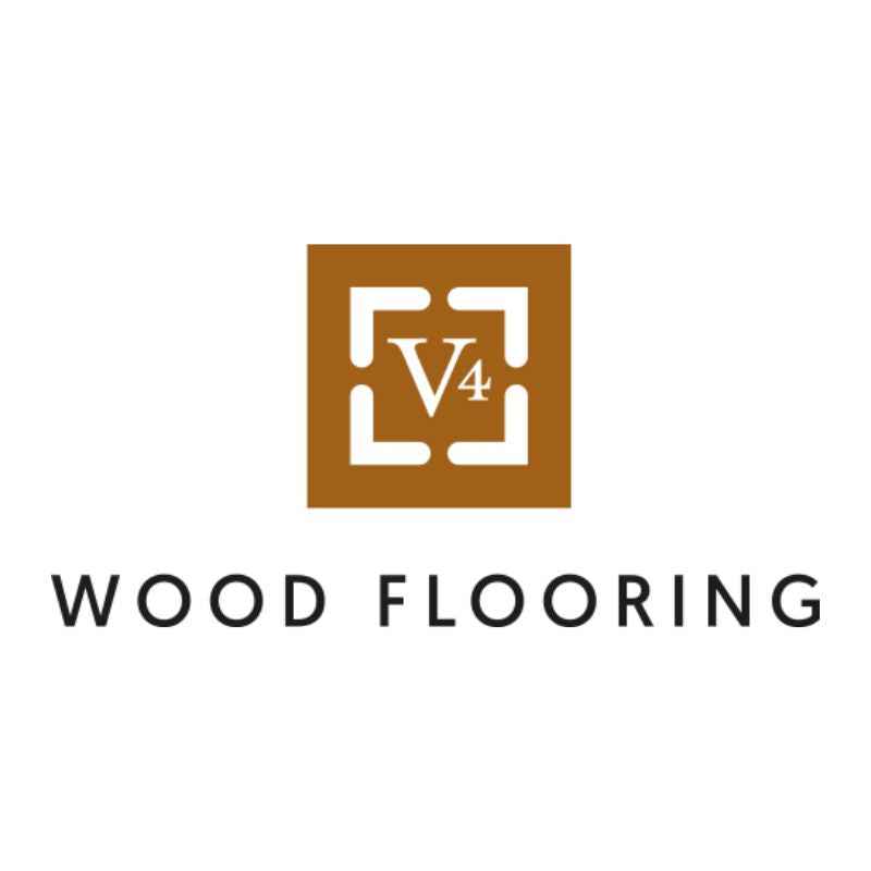 Wood flooring logo with a brown square and 'V4' symbol on a white background